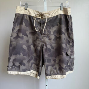 Nike Camo Swim‎ Trunks Size M Gray Beige jungle swim wear